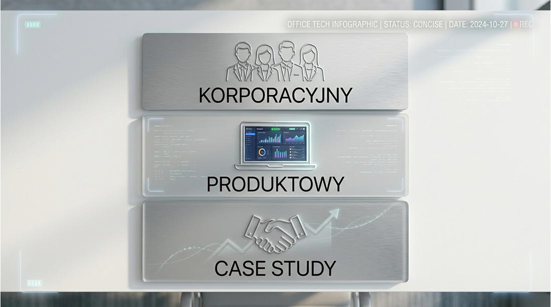 Czysta, minimalistyczna pionowa infografika składająca się z trzech fizycznych paneli ze szkła i metalu ułożonych jeden pod drugim, reprezentujących etapy lejka sprzedażowego B2B. Od g&oacute;ry: panel z ikoną zespołu i napisem 